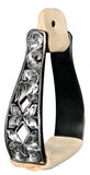 New! Showman™ Black Aluminum Engraved Silver Stirrup With Cut Out Diamonds. - Country Scene Saddlery and Pet Supplies