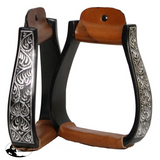 New! Showman Black aluminum engraved silver stirrups - Country Scene Saddlery and Pet Supplies