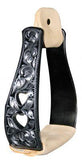 Showman™ Black Aluminum Stirrups With Silver Engraving And Cut Out Hearts Designs. - Country Scene Saddlery and Pet Supplies