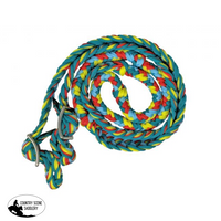 New! Showman Braided Nylon Barrel Reins With Easy Grip Knots - Teal Lime And Turquoise Reins