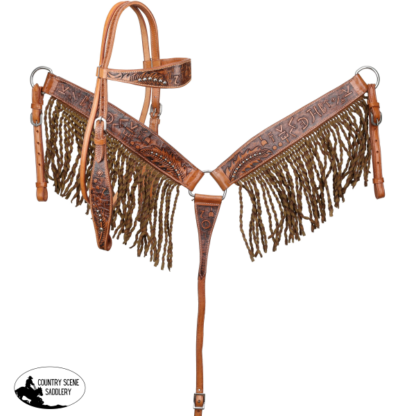 NEW! Showman Brandin’ Pen Browband Headstall and Breastcollar Set with Fringe Full/Cob