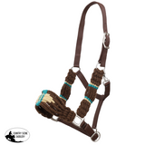 New! Showman Brown and Teal Wool Nose Nylon Halter - Country Scene Saddlery and Pet Supplies