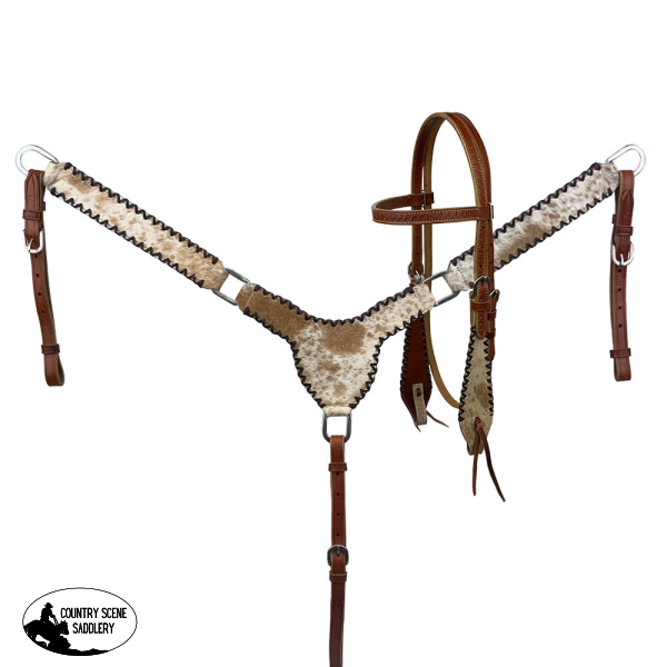 New! Showman Cattle Country Browband Cowhide Headstall And Breastcollar Set Tack Sets