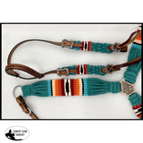 NEW!Showman Corded One Ear Headstall & Breast collar set - teal orange and red