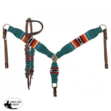 NEW!Showman Corded One Ear Headstall & Breast collar set - teal, orange, and red - Country Scene Saddlery and Pet Supplies