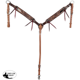 Showman cowhide browband headstall and breast collar set with hair-on hide and tooled leather western horse tack