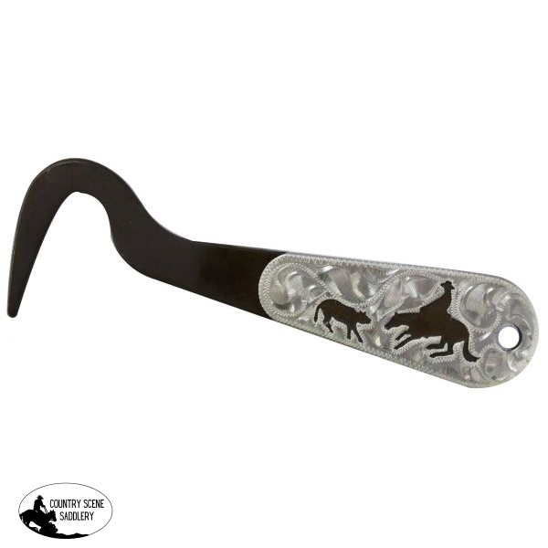 New! Showman Cutting horse brown steel silver engraved hoof pick\