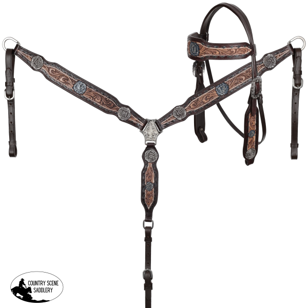 New! Showman Dark Range Rose Browband Headstall and Breastcollar Set Full Size