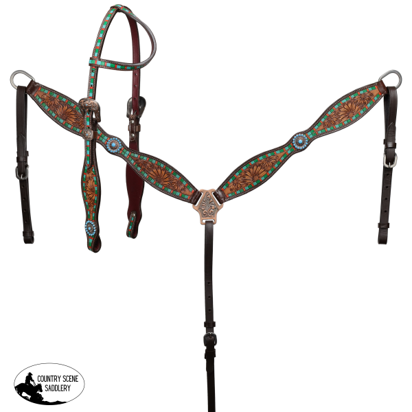 New! Showman Desert Bloom One Ear Headstall and Breastcollar Set Full Horse Tack
