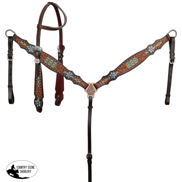 New! Showman Diamond Bloom One Ear Headstall and Breastcollar Set Full Horse Tack