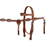 New! Showman™ double stitched fully tooled leather browband headstall and breast collar set with rhinestones. - Country Scene Saddlery and Pet Supplies