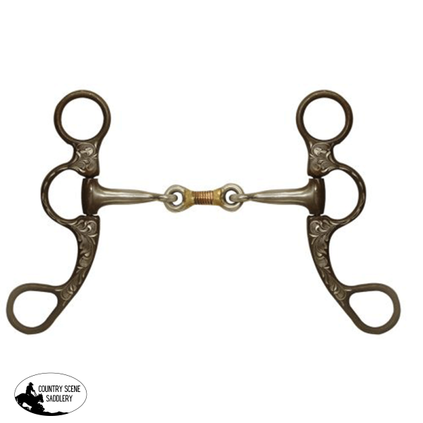 New! Showman Engraved antique brown steel bit with dogbone center Spurs