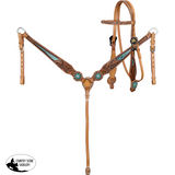 Showman Everglade western headstall and breastcollar set with teal gator inlays