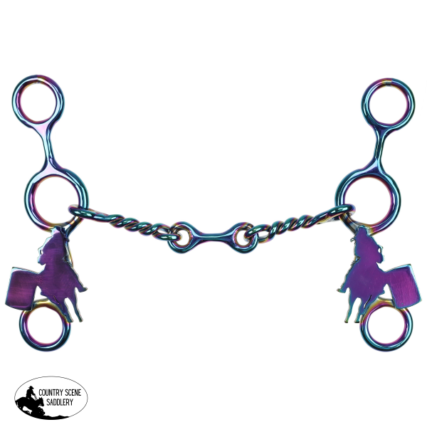 New! Showman Fast Turns Titanium Coated Stainless Steel JR Cowhorse Bit with Dog Bone and Copper Roller Bit