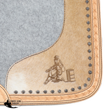 New! Showman Felt Bottom Saddle Pad with Hand Tooled Hair on Argentina Cowhide and Laser Etched Barrel Racer