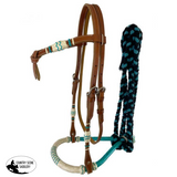 New! Showman™ Fine quality teal and natural rawhide core show bosal with a cotton mecate rein. - Country Scene Saddlery and Pet Supplies