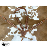 New! Showman Floral Rawhide Buckstitch Gladiator Style Browband Headstall and Breastcollar Set - Country Scene Saddlery and Pet Supplies