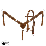 New! Showman Floral Rawhide Buckstitch Gladiator Style Browband Headstall and Breastcollar Set - Country Scene Saddlery and Pet Supplies