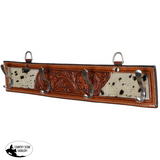 New! Showman Floral Tooled Cowhide Inlay Wall Hook Rack - Dual Hooks