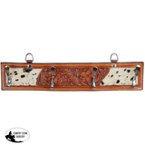 New! Showman Floral Tooled Cowhide Inlay Wall Hook Rack - Dual Hooks