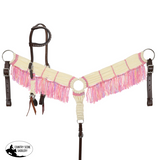 New! Showman Frosted Pink Mohair One Ear Headstall and Breastcollar Set - Country Scene Saddlery and Pet Supplies