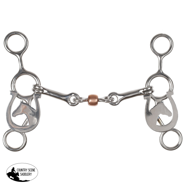 New! Showman Horseshoe Haven Stainless Steel JR Cowhorse Bit with Dog Bone and Copper Roller Bit