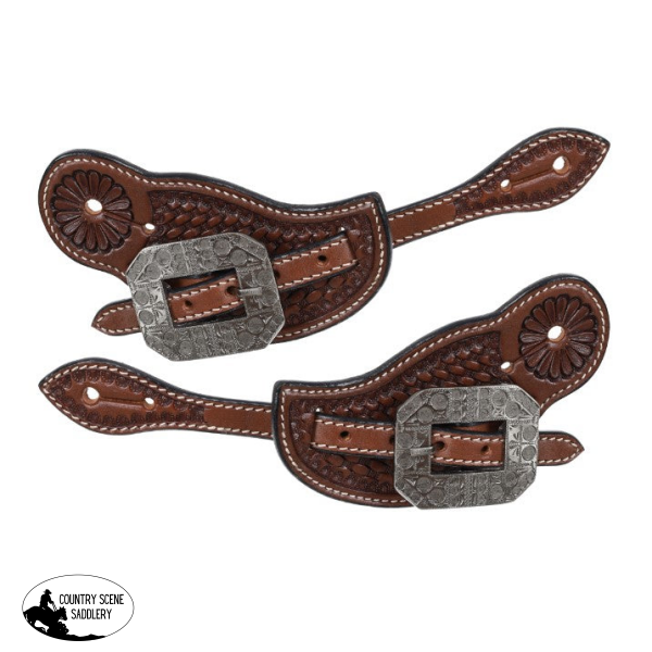 New!Showman Ladie’s Argentina Cow Leather Antique Silver Spur Strap Spur Straps