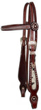 Showman™ leather browband beaded headstall. - Country Scene Saddlery and Pet Supplies