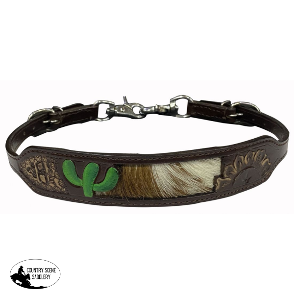 New! Showman Leather wither strap with painted cactus and hair on cowhide inlay wither strap