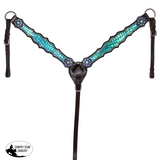 New! Showman Limited Edition Neon Gator One Ear Headstall And Breastcollar Set - Teal Purplereen