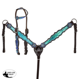 New! Showman Limited Edition Neon Gator One Ear Headstall And Breastcollar Set - Teal Purplereen