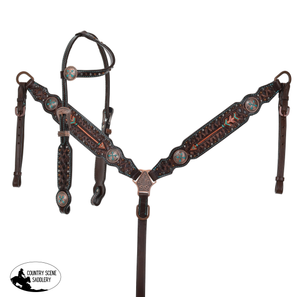 New! Showman Limited Edition Timber Arrow One Ear Headstall And Breastcollar Set Horse Tack