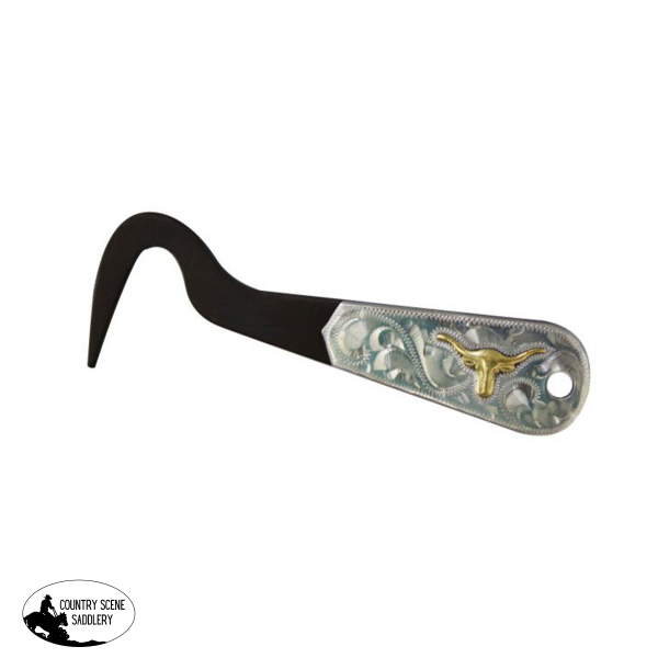 New! Showman Longhorn Brown Steel Silver Engraved Hoof Pick