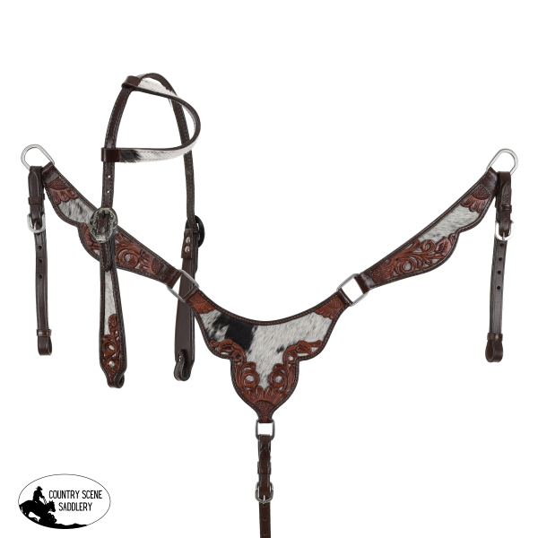 New! Showman Meadow Hide One Ear Headstall And Breastcollar Set Tack Sets