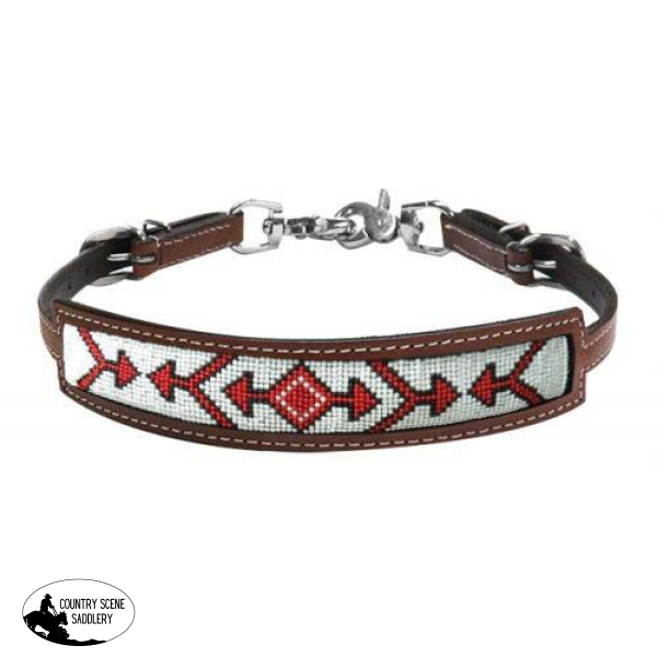 New! Showman Medium leather wither strap with red beaded arrow design inlay wither strap