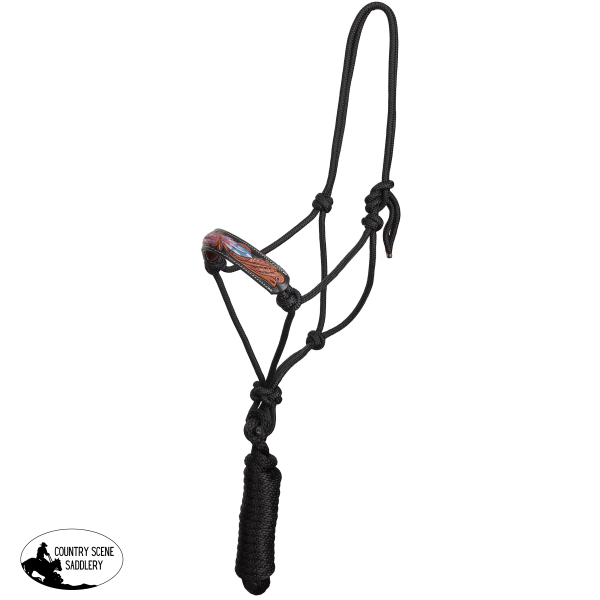 New! Showman Metallic Plume Cowboy Knot Halter with Lead Full/Cob Knot Halter