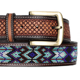 New! Showman Navajo Nights Argentina Cow Leather Beaded Belt - Country Scene Saddlery and Pet Supplies
