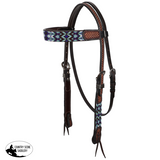 New! Showman Navajo Nights Argentina Cow Leather Beaded Browband Headstall - Country Scene Saddlery and Pet Supplies