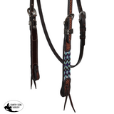 New! Showman Navajo Nights Argentina Cow Leather Beaded Browband Headstall - Country Scene Saddlery and Pet Supplies