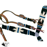 NEW! Showman Pony Size Corded One Ear Headstall & Breast collar set - Black, white, and blue - Country Scene Saddlery and Pet Supplies