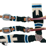 NEW! Showman Pony Size Corded One Ear Headstall & Breast collar set - Black, white, and blue - Country Scene Saddlery and Pet Supplies