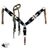 New! Showman Pony Size Corded One Ear Headstall & Breast Collar Set - Black White And Blue