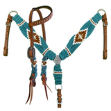 NEW! Showman Pony Size Corded One Ear Headstall & Breast collar set - Teal and Brown