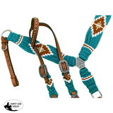 NEW! Showman Pony Size Corded One Ear Headstall & Breast collar set - Teal and Brown - Country Scene Saddlery and Pet Supplies