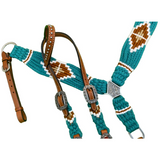 NEW! Showman Pony Size Corded One Ear Headstall & Breast collar set - Teal and Brown