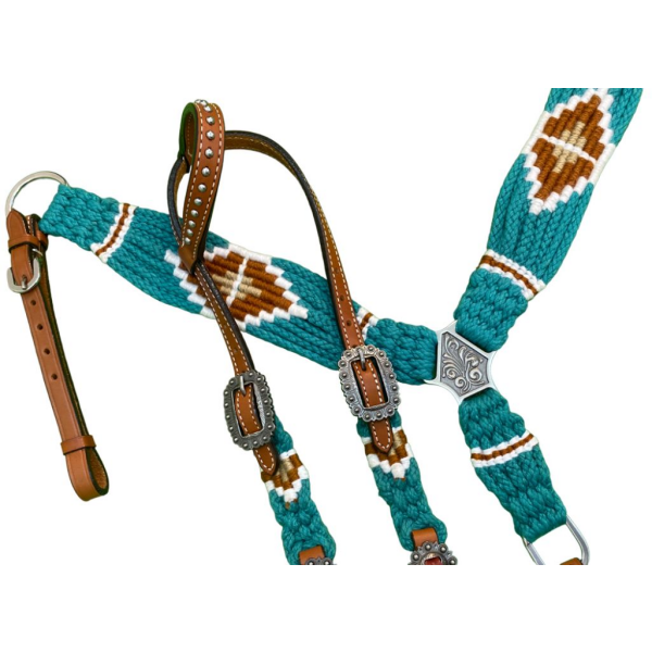 NEW! Showman Pony Size Corded One Ear Headstall & Breast collar set - Teal and Brown