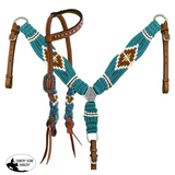 NEW! Showman Pony Size Corded One Ear Headstall & Breast collar set - Teal and Brown - Country Scene Saddlery and Pet Supplies
