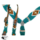 NEW! Showman Pony Size Corded One Ear Headstall & Breast collar set - Teal and Brown - Country Scene Saddlery and Pet Supplies
