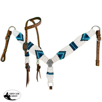 New! Showman Pony Size Corded One Ear Headstall & Breast Collar Set - White And Teal