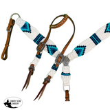 New! Showman Pony Size Corded One Ear Headstall & Breast Collar Set - White And Teal